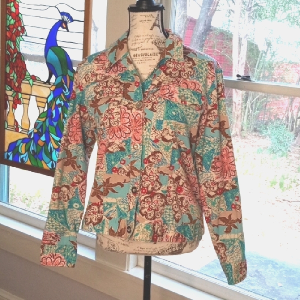 LH Sport Spring Summer Floral Pattern Jean Jacket
